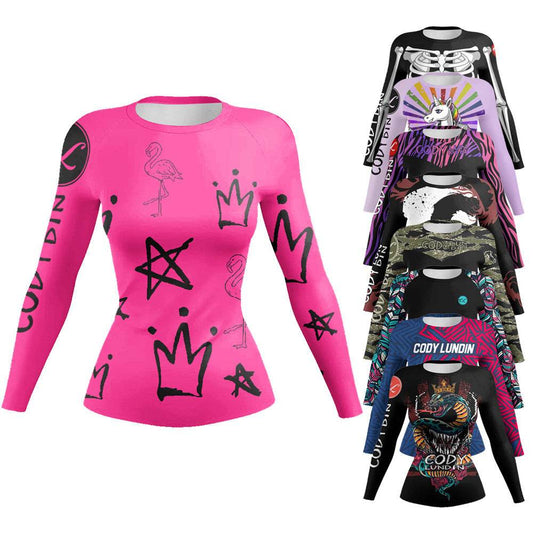 Printed Slim Fit Long Sleeve Workout Tops for Women - Velora