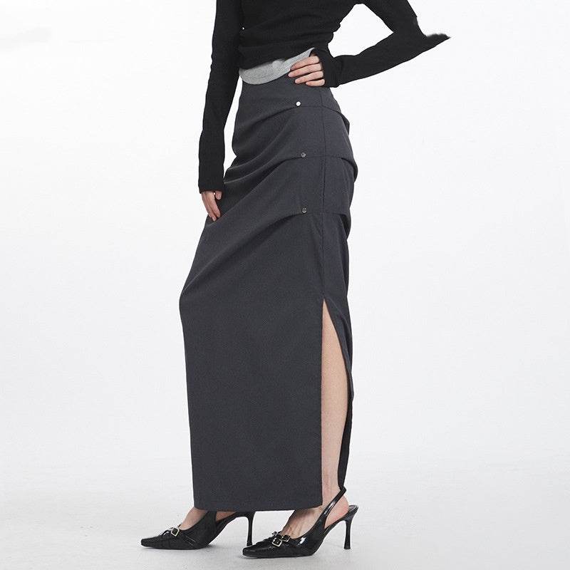 Retro Design Casual Temperament Side Slit long Pencil Skirt for work - Velora