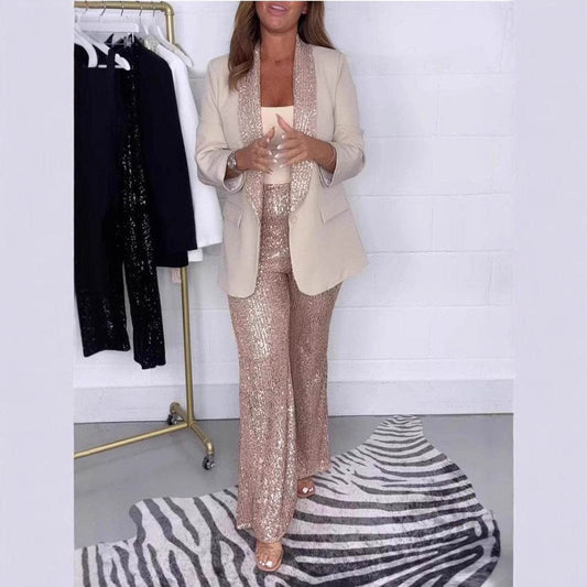 Fashion Rhinestone V-neck Suit Women's Clothing - Velora