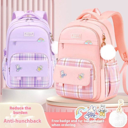 Primary School Student Schoolbag Girls' Plaid Backpack - Velora