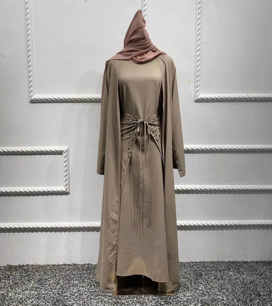 Arab3 piece set ArabDubai Abaya dress with Turban Embellished Abaya - Velora