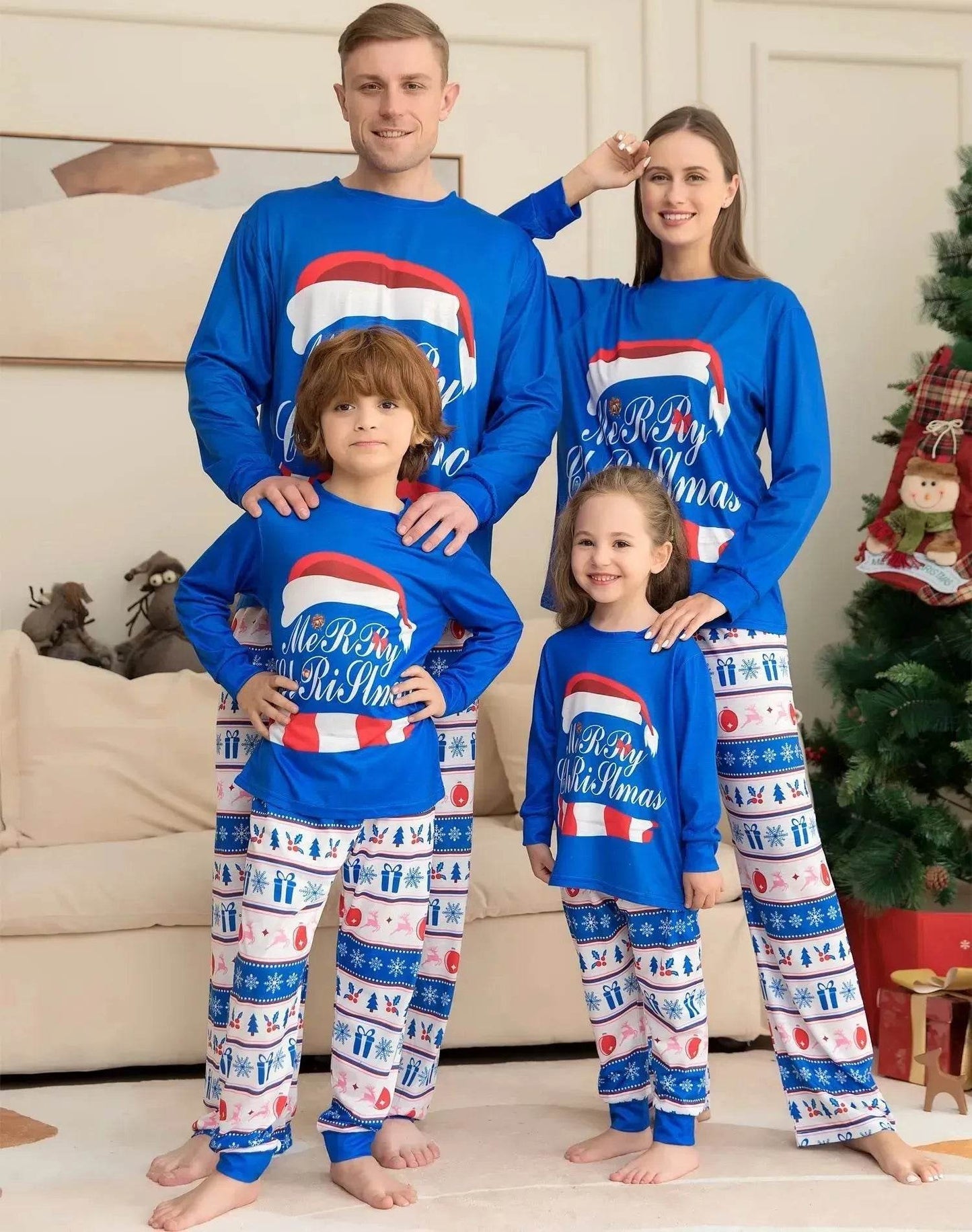 Matching Family Pajamas Sets Christmas PJ's Letter Print Top And Plaid Pants Jammies Sleepwear - Velora