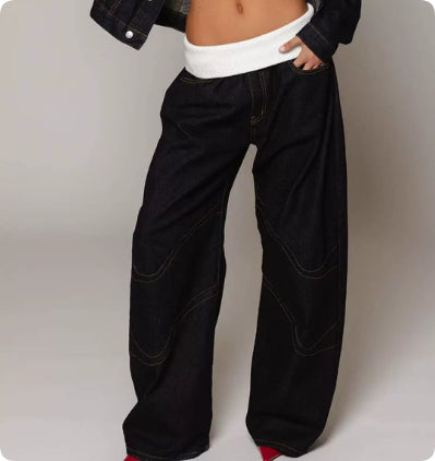 Women's Baggy Straight Leg Trousers with Pockets
