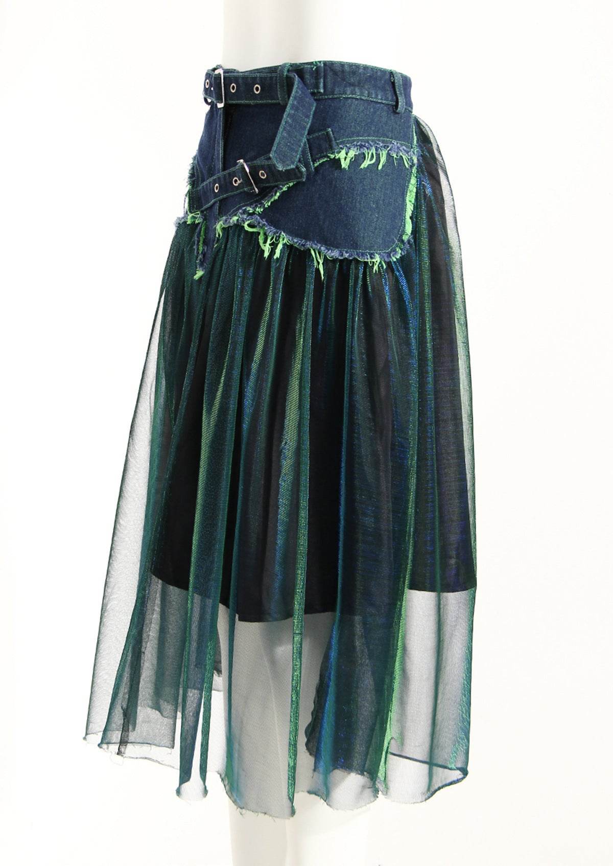 Denim Midi Skirt A Line Mid Length Street Style - Velora