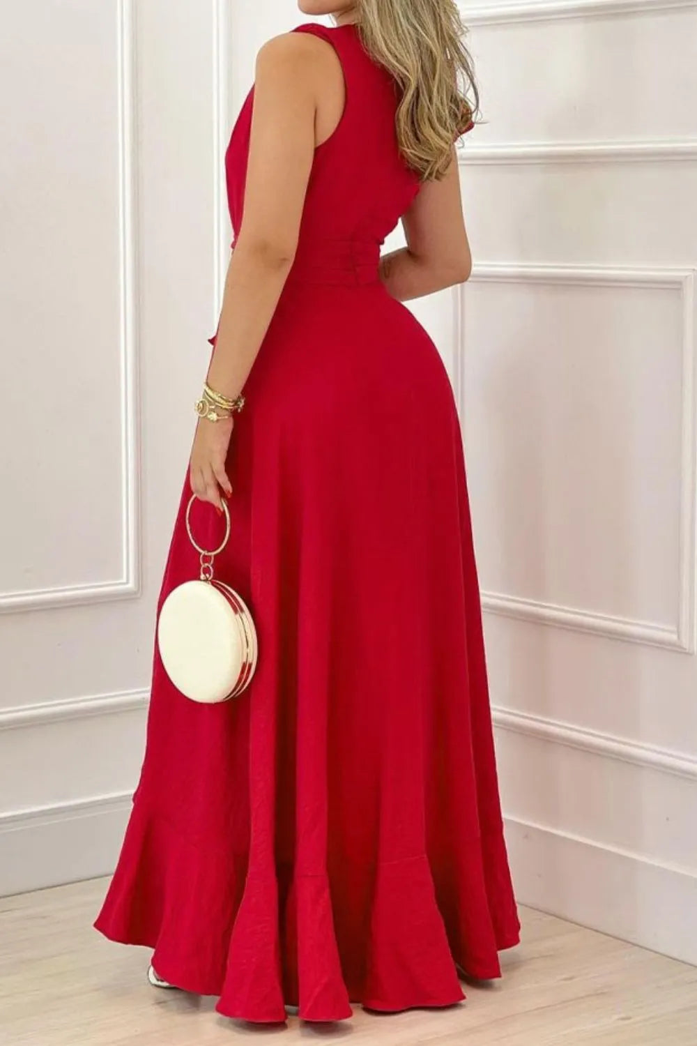 Ruffled Plunge Sleeveless Maxi Dress - Velora