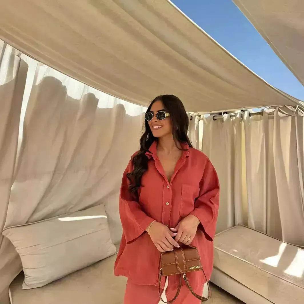 Casual Women Wide Leg Pants Long Sleeves Shirt Sets Ladies Loose High Street 2 Piece Outfits Pant co ords for Women Trouser co ords for Women - Velora