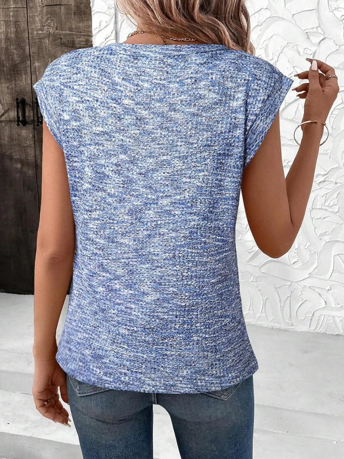 Round Neck Knit Cap Sleeve Top - Velora