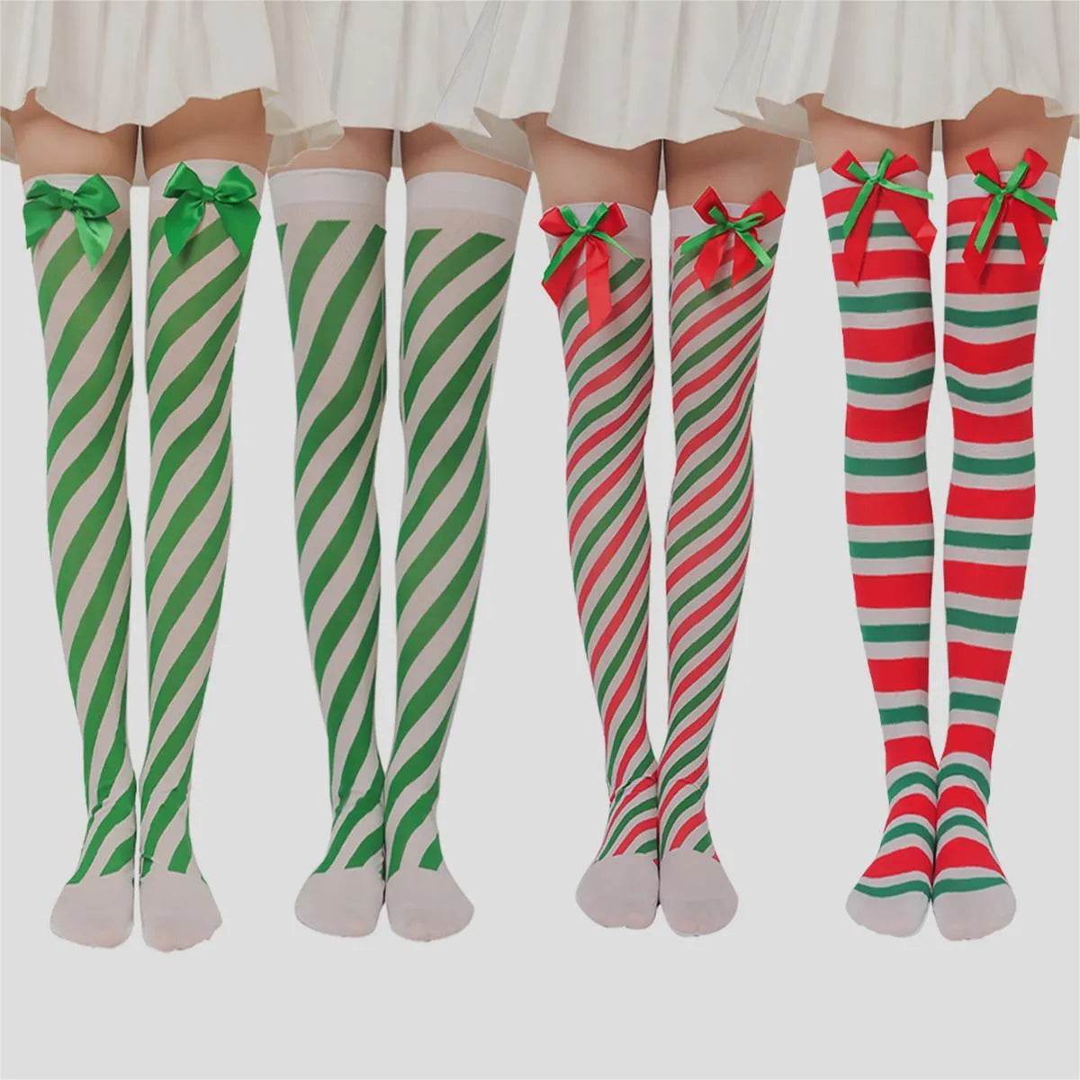 Christmas Plush Doll Knee Socks Bow Stockings - Velora