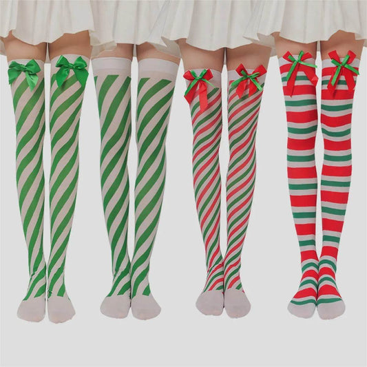 Christmas Plush Doll Knee Socks Bow Stockings - Velora