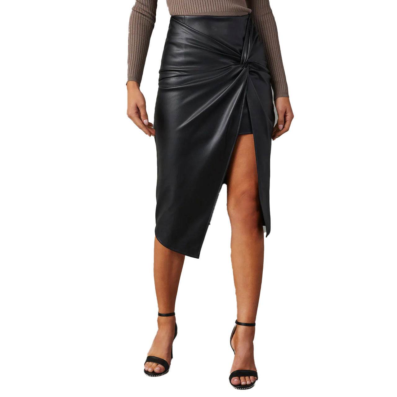 Women's Split Mid-length Hot Girl Hip Leather Wrap Skirt - Velora