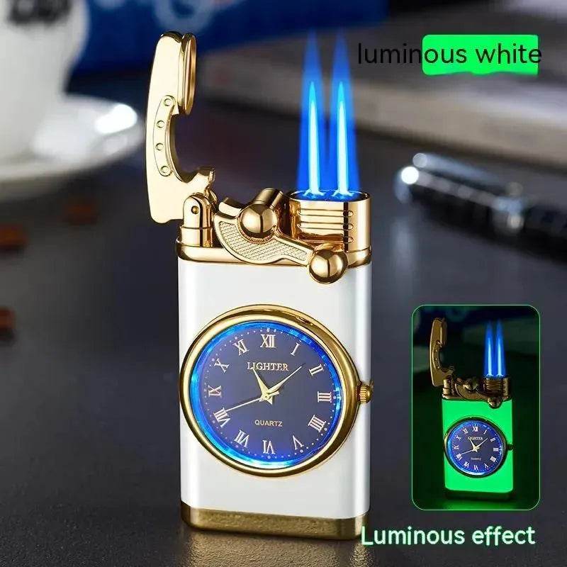 New Lighter With Electric Watch Rocker Arm Automatic Ignition Straight Blue Flame Lighter Creative Real Dial Inflatable Windproof Cigar Lighter Men's Watch Gift - Velora