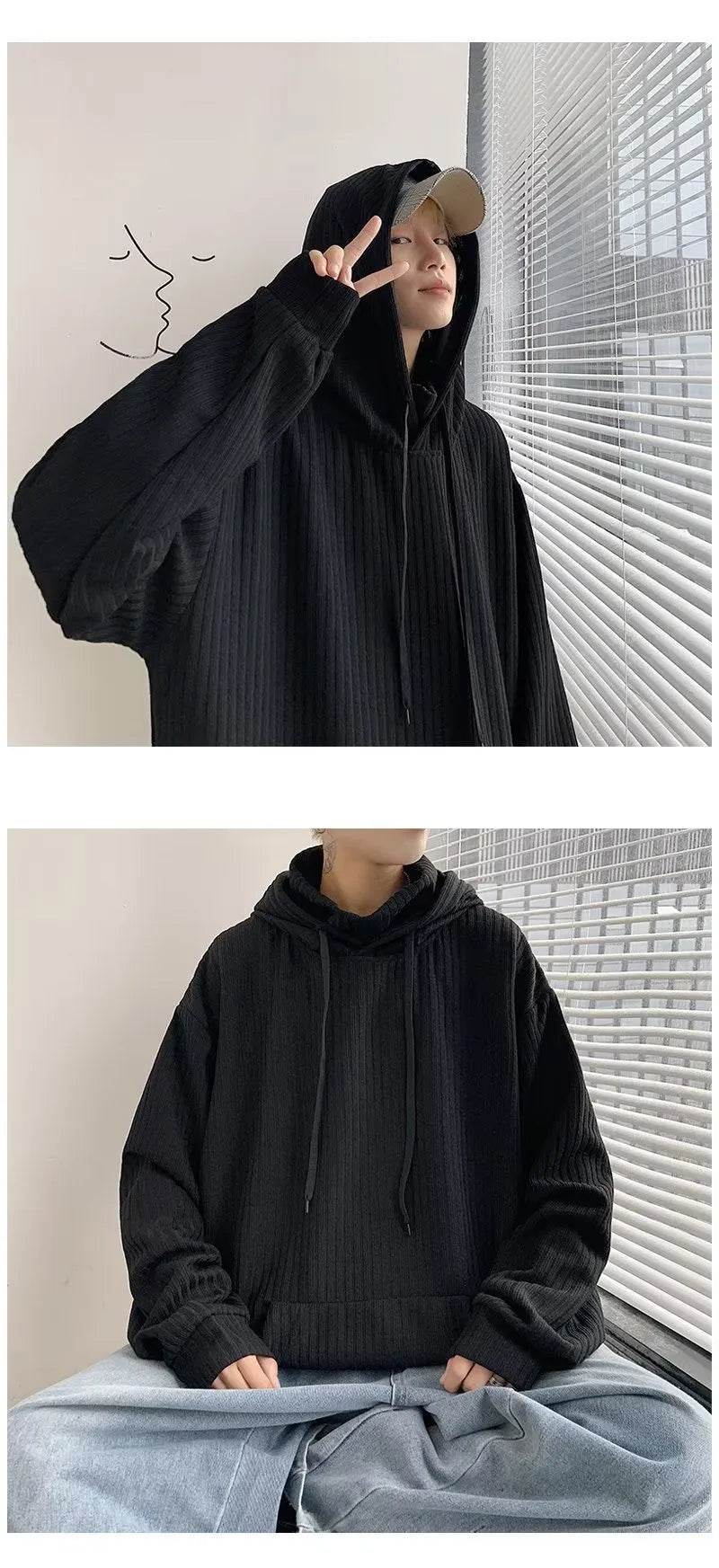 American Oversized Drawstring Turtleneck Hoodie Sweatshirt Men - Velora