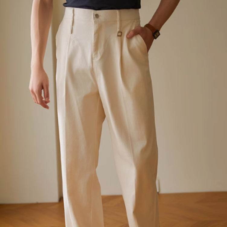 Retro Fashion Men High waist Pleated Loose Straight Leg Trouser - Velora