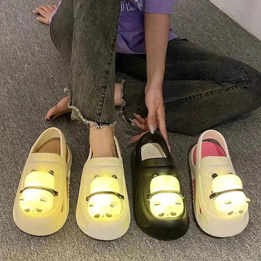 2025 Cute Slipper With Panda Lamp Summer Croc Sandals Femme Light Funny Woman Casual Home Slippers Shoes - Velora
