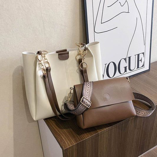Two-piece Set Large Capacity Leather Totes shoulder Work Commuter Bag - Velora
