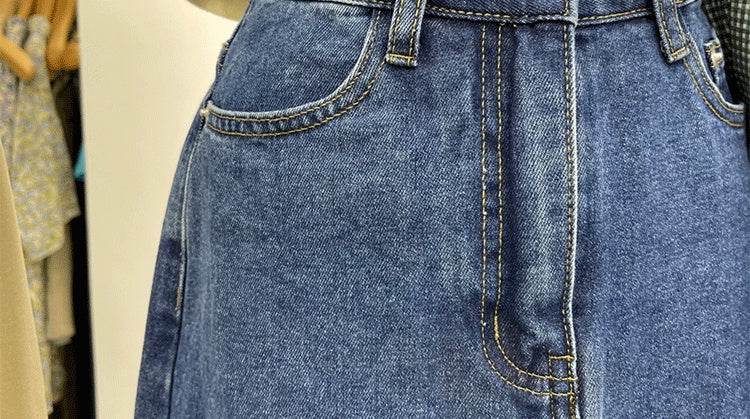 Casual Front Slit Dark Blue and Light Blue Denim Midi Skirt for women - Velora