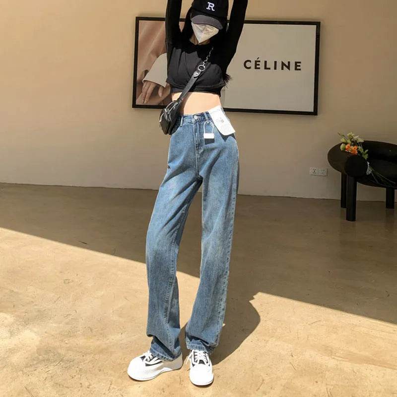 Wide Leg Jeans – High Waist Retro Blue Cotton Pants - Velora