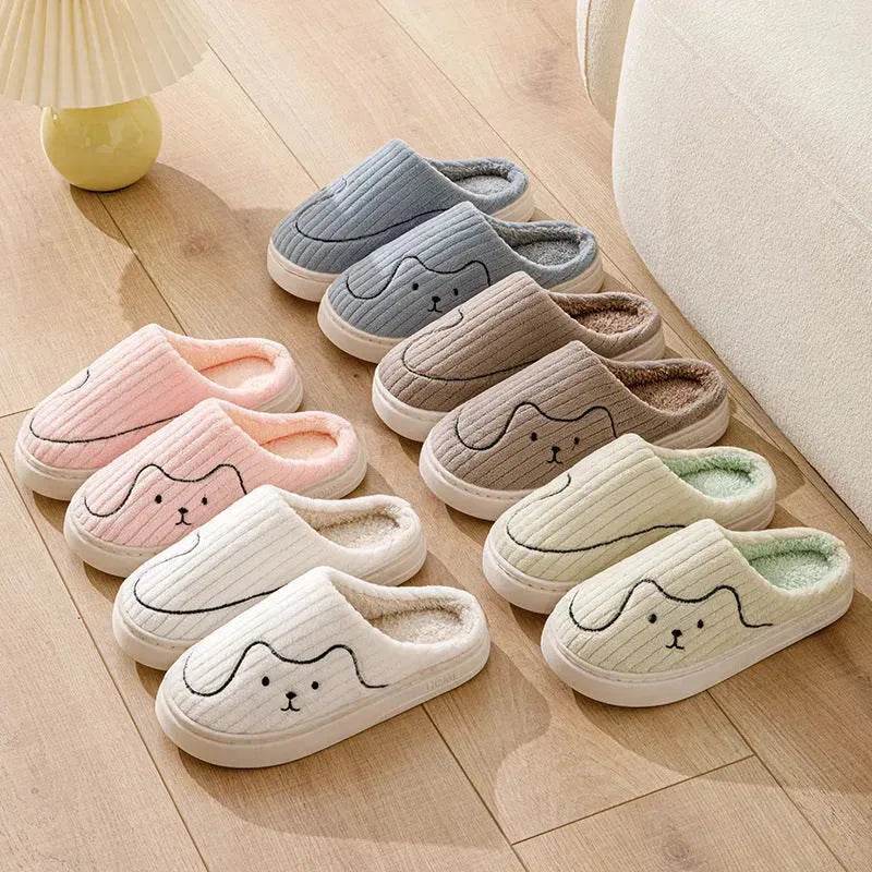 Striped Cat Slippers Indoor Couple Non-slip Floor Bedroom Slipper Winter Warm Plush House Shoes Women Men - Velora
