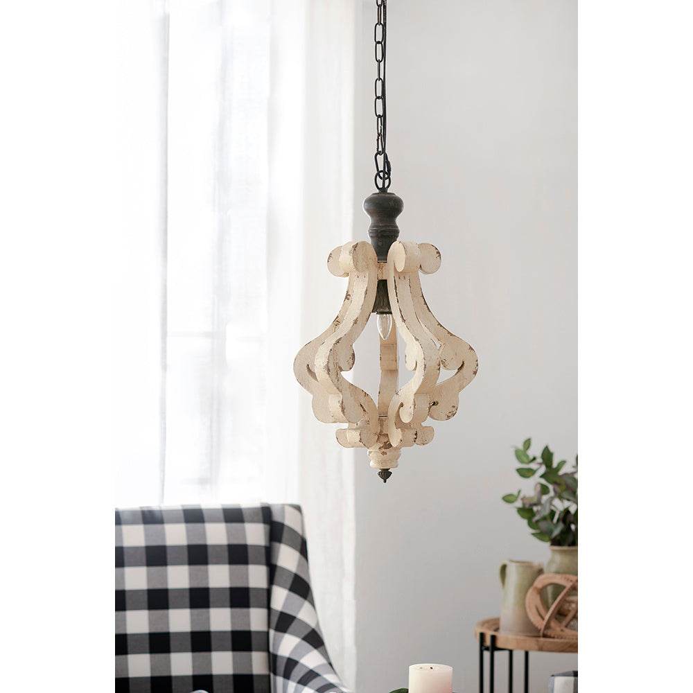 Farmhouse Chandelier, Dilapidated White Chandelier French Country Wood Chandelier For Living Room Foyer, Bulb Not Included - Velora