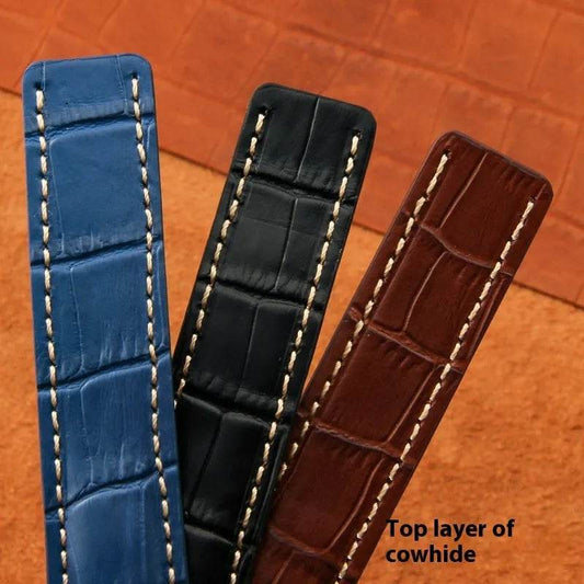 22mm 24mm Black Brown Blue Bamboo Grain Cowhide Watch Strap - Velora