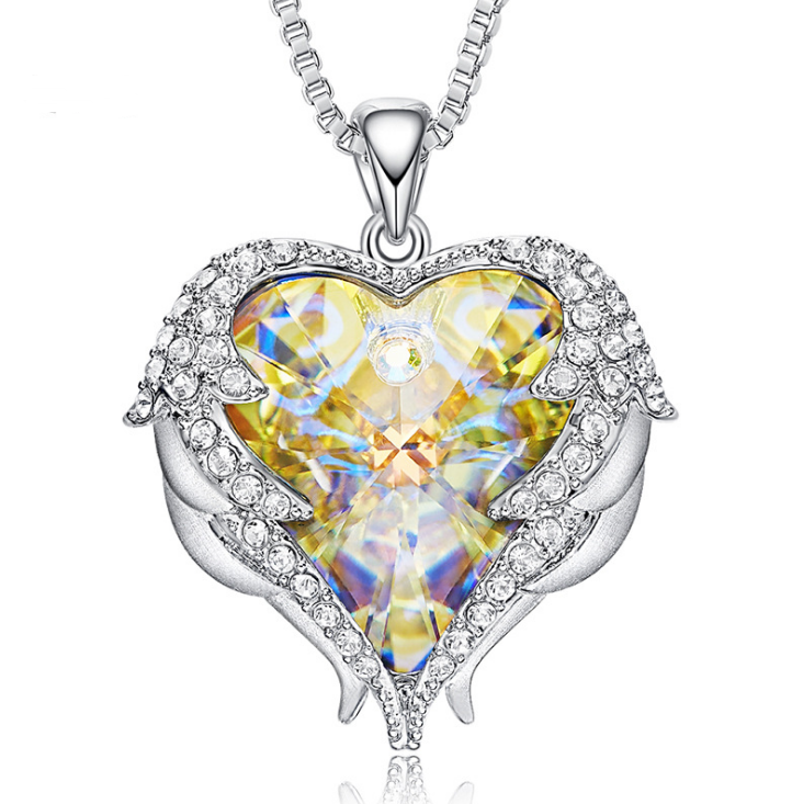 Swarovski Crystal Heart Angel Necklace in S925 Silver