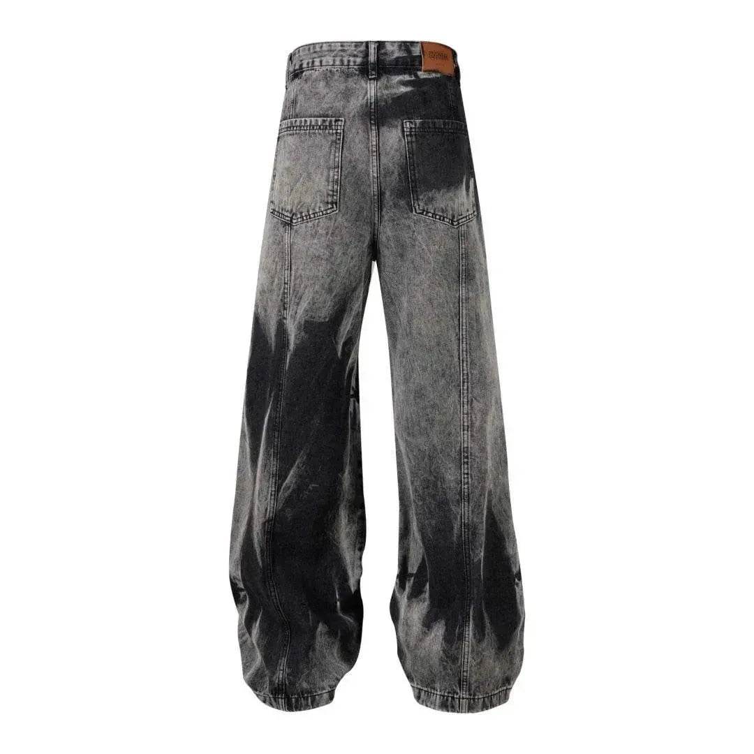 Street Retro Washed Distressed Tie-dye Multi-pocket Denim Trouser Unisex Baggy Cargo Denim Jeans Pants - Velora