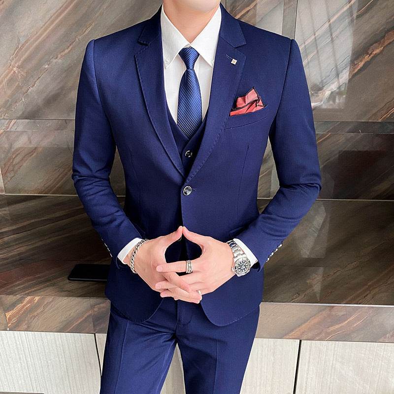 Casual Single Row Buckle Men's Suit Three-piece Suit - Velora