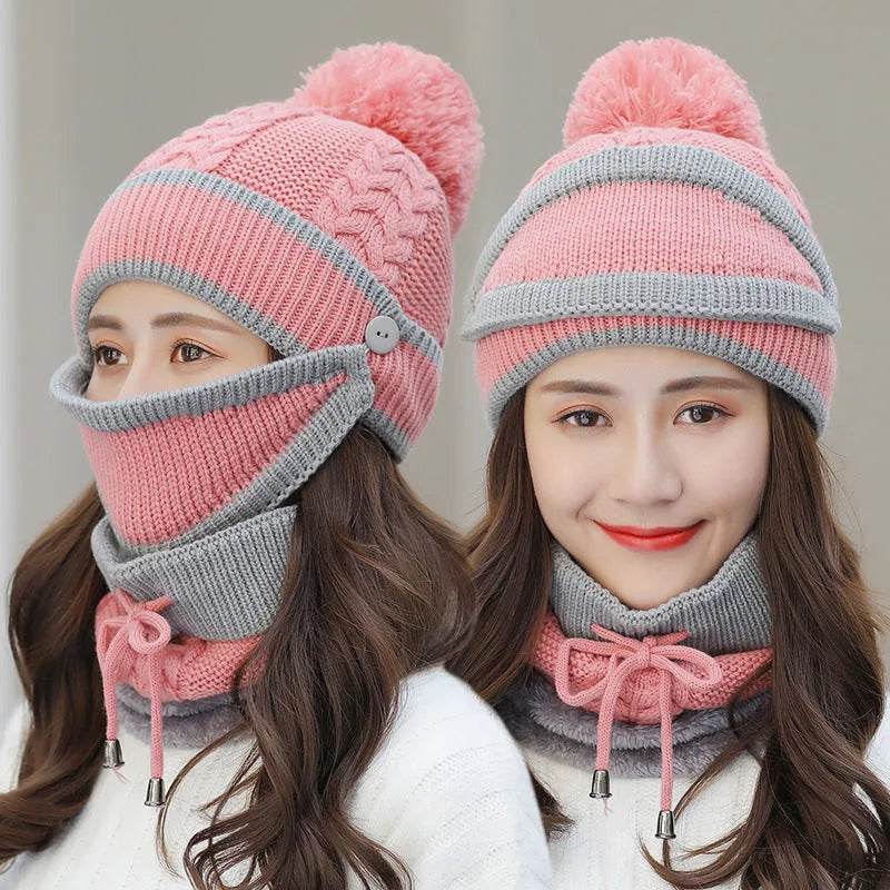 Winter Hat For Women 3pcs Knitted Beanie Hat Scarf Set Warm Hat - Velora