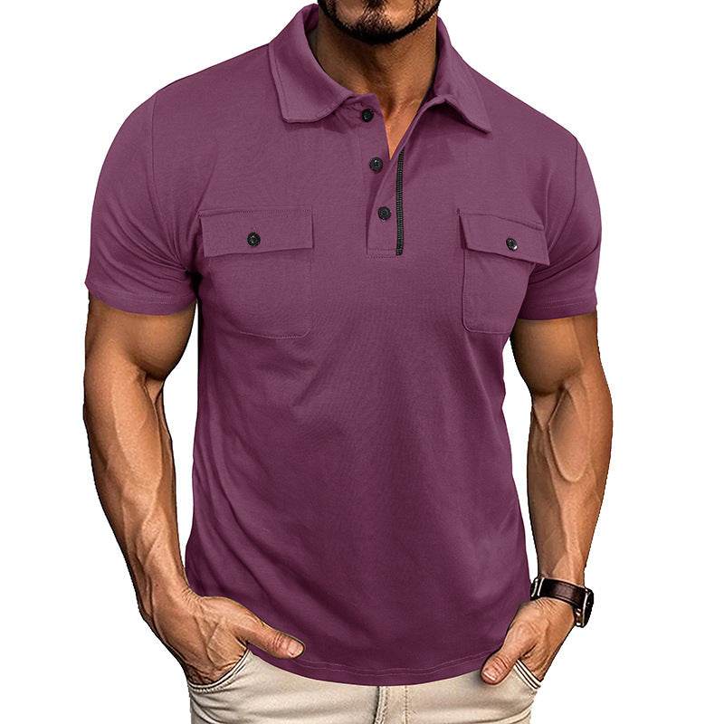 Summer Lapel Button Polo Shirt With Pockets Outdoor Fashion Short Sleeve Tops For Men Clothing - Velora