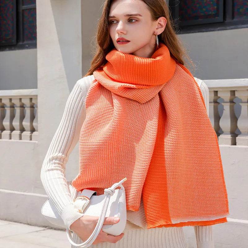 Gradient Mixed-color Scarf Winter Double-sided Wrinkled Imitation Cashmere Scarf Popular Versatile And Elegant Shawl For Women - Velora