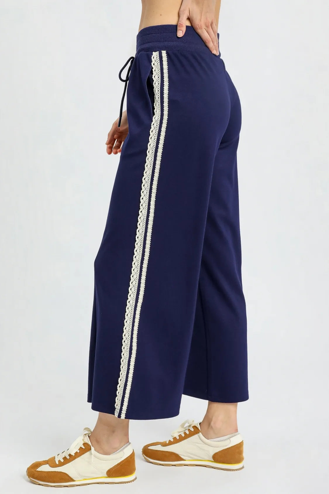 Umgee Wide-Leg Pants with Lace Trim - Velora