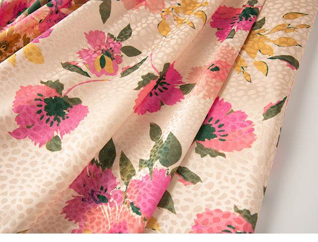 New Spring Summer Retro Pattern Midi Floral Pleated Skirt - Velora