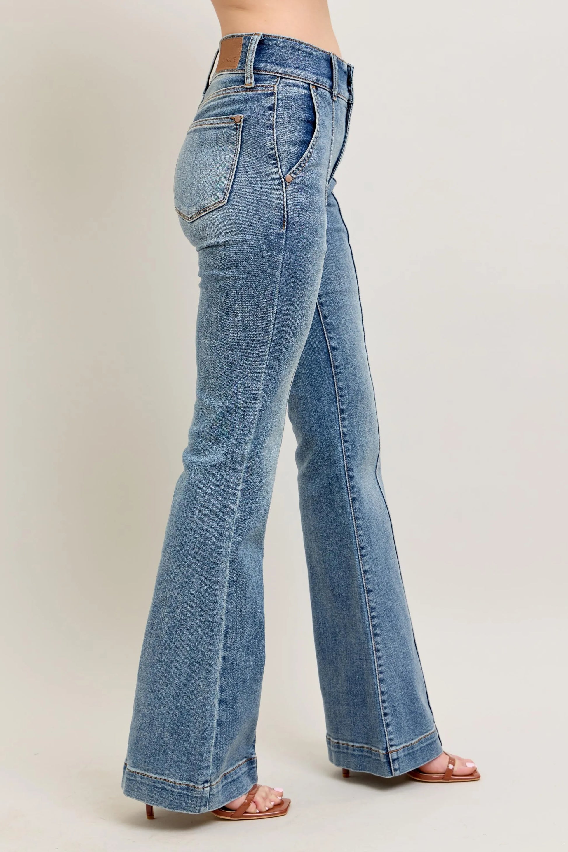 Judy Blue Full Size High-Waist Flare Denim Jeans with Front Seam Detail Plus Size - Velora