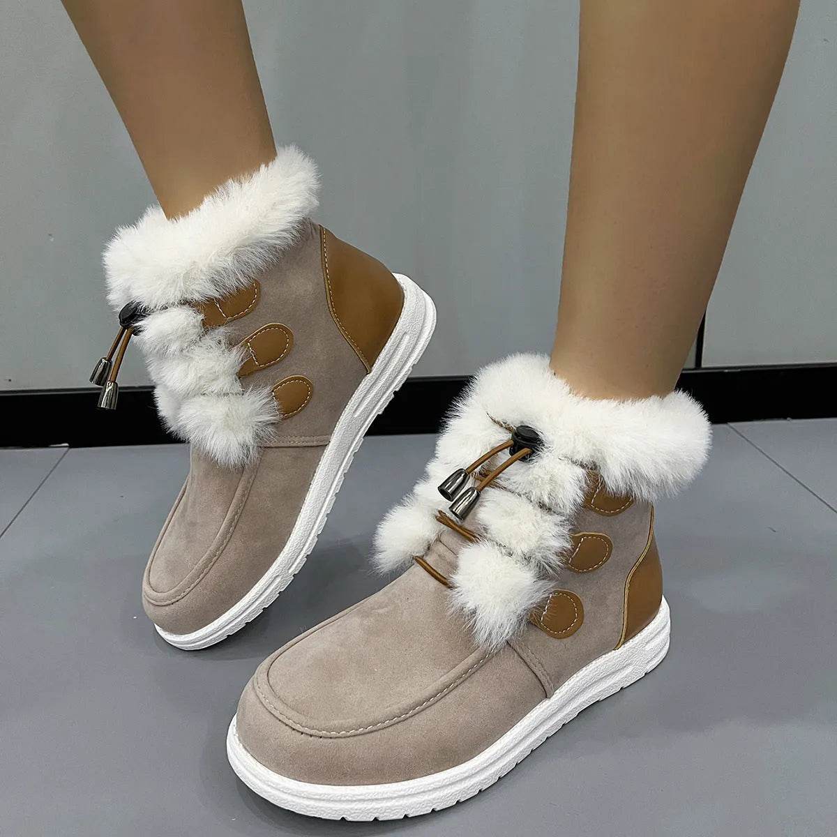 Fashion Suede Fleece Snow Boots Winter Warm Plush Round Toe Cotton Shoes Versatile Simple Short Boot For Women - Velora