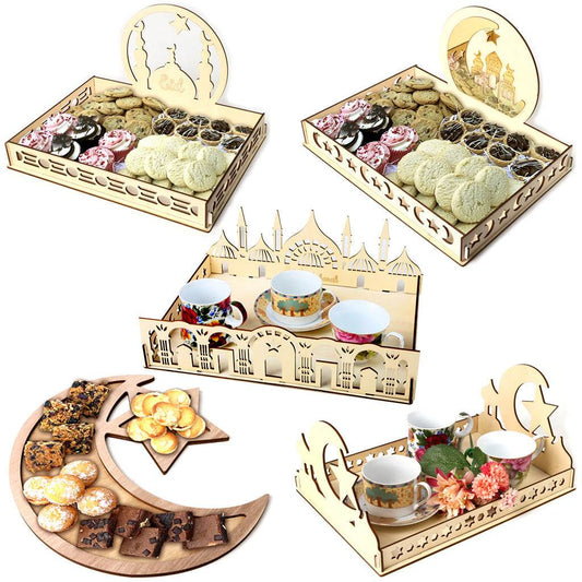 Wooden Ornament Eid Al Fitr Table Decoration coffee Tray - Velora