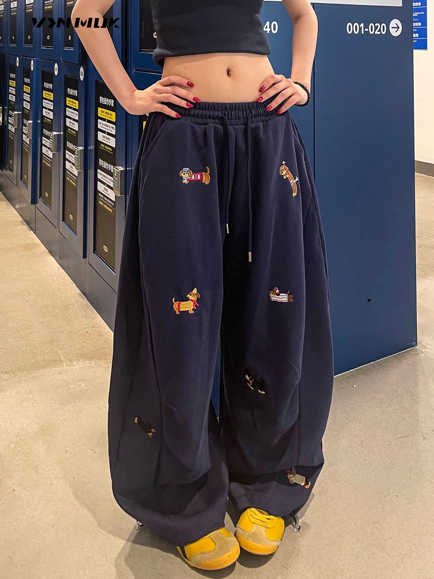 Embroidered Wide Leg Pants – Women's Loose Drape Slacks