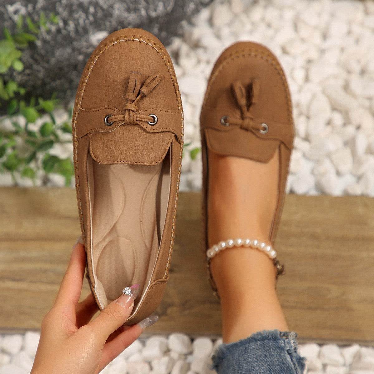 Women's Round Head Loafers Fashion Non-slip Soft Comfortable Flats Shoes - Velora