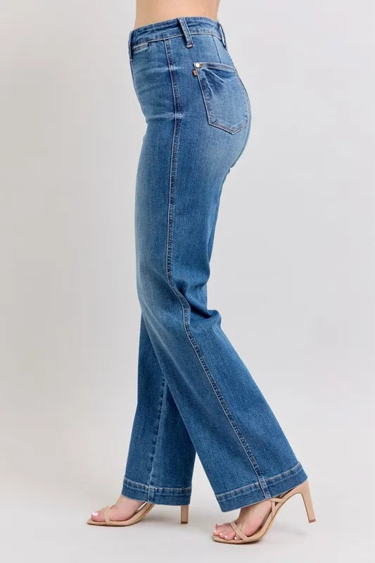 Judy Blue Full Size High Waist Contrast Thread Straight Plus Size - Velora