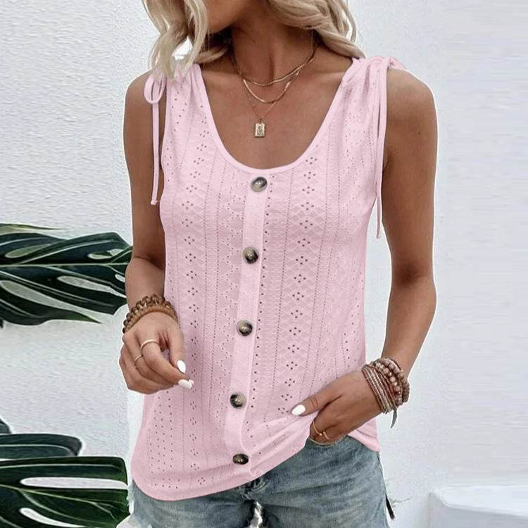 Casual summer U-neck Vest Women Shoulder With Bow Tie Summer blouse top - Velora