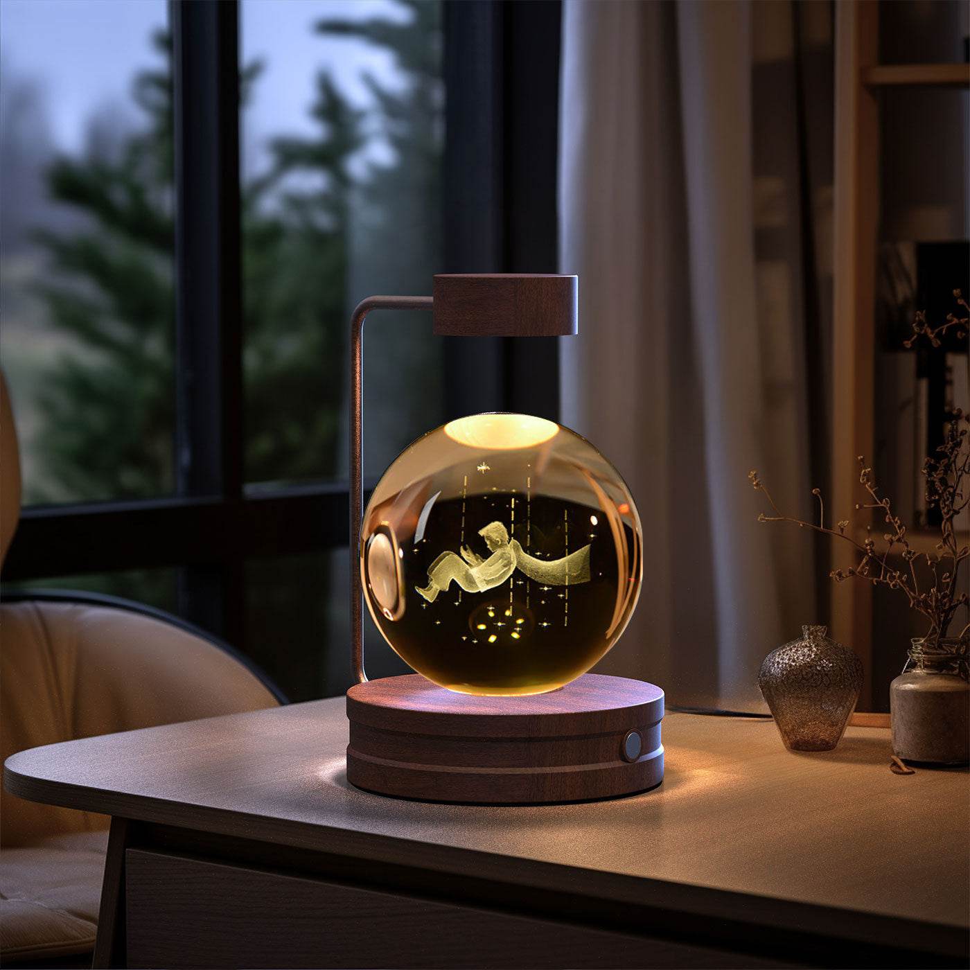 Crystal Ball Cosmic Dinosaur Indoor Night Light USB Power Warm Bedside Light Birthday Gift Night Lamp - Velora