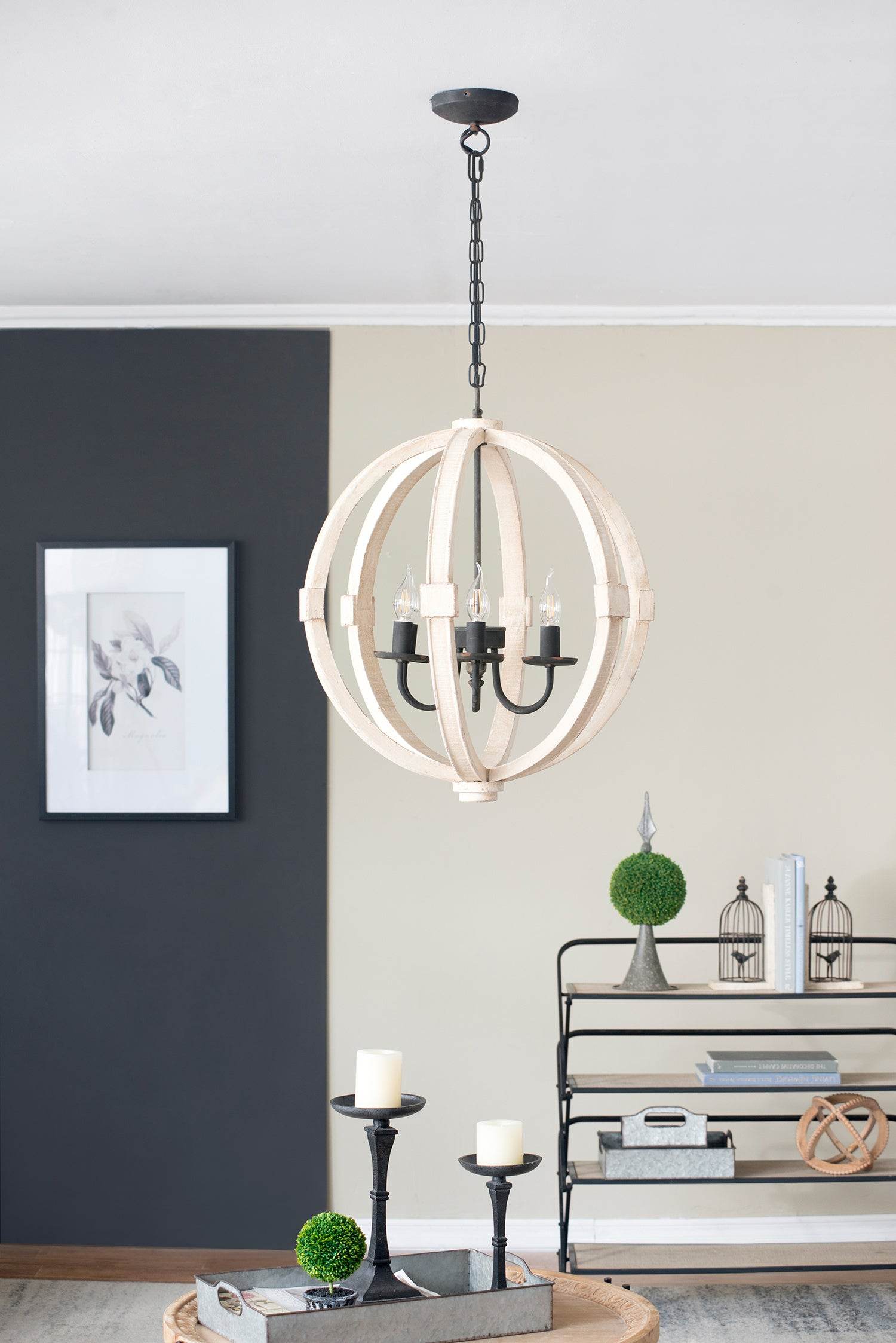 6 - Light Wood Chandelier With Adjustable Chain For Kitchen, Dining Hall Entrance, Bulb Not Included - Velora