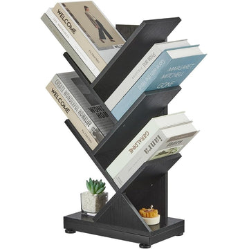 4 Tier Tree Bookshelf, Small Bookcase 11.8 7.4 24 Black (Canada Delivery Only)