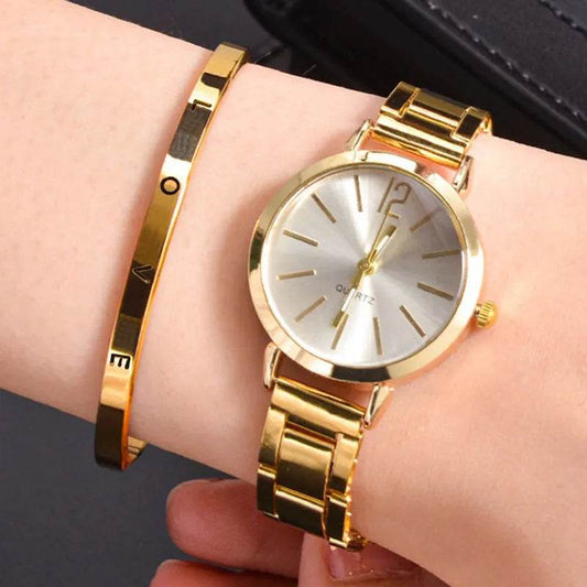 2pcs Narrow Strap Steel Strap Bracelet and Quartz Watch women - Velora