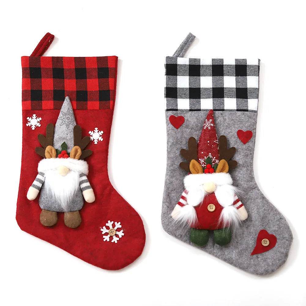 Plaid Three-dimensional Couple Faceless Doll Christmas Stockings Christmas Eve Gift Bag Candy Bag - Velora
