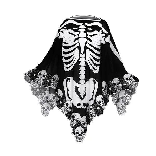 Halloween Skeleton Poncho Skull Bones Lace Skeleton Cape Shawl Halloween Costume Day Of The Dead Poncho For Halloween Horror Theme Trick Or Treat Birthday Party - Velora