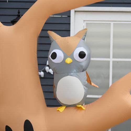HOMCOM 7.5 Tall Lighted Halloween Inflatables Outdoor Decorations Haunted Tree With Owl, Ghost, Pumpkins, Blow Up LED Yard Decor For Garden, Lawn, Party, Holiday, Waterproof - Velora