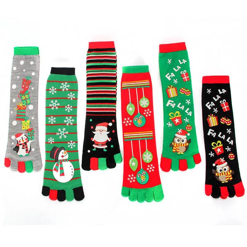 Cute Winter Christmas socks Five-finger Elastic absorbent Split-toe - Velora