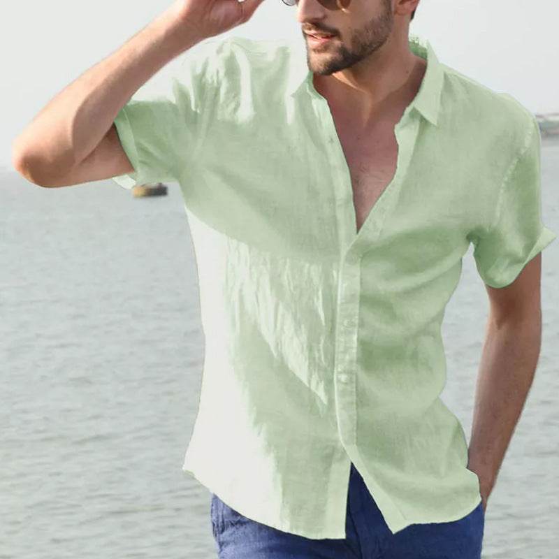 Summer Short-sleeved Shirt Casual Button Tops Men Clothing - Velora