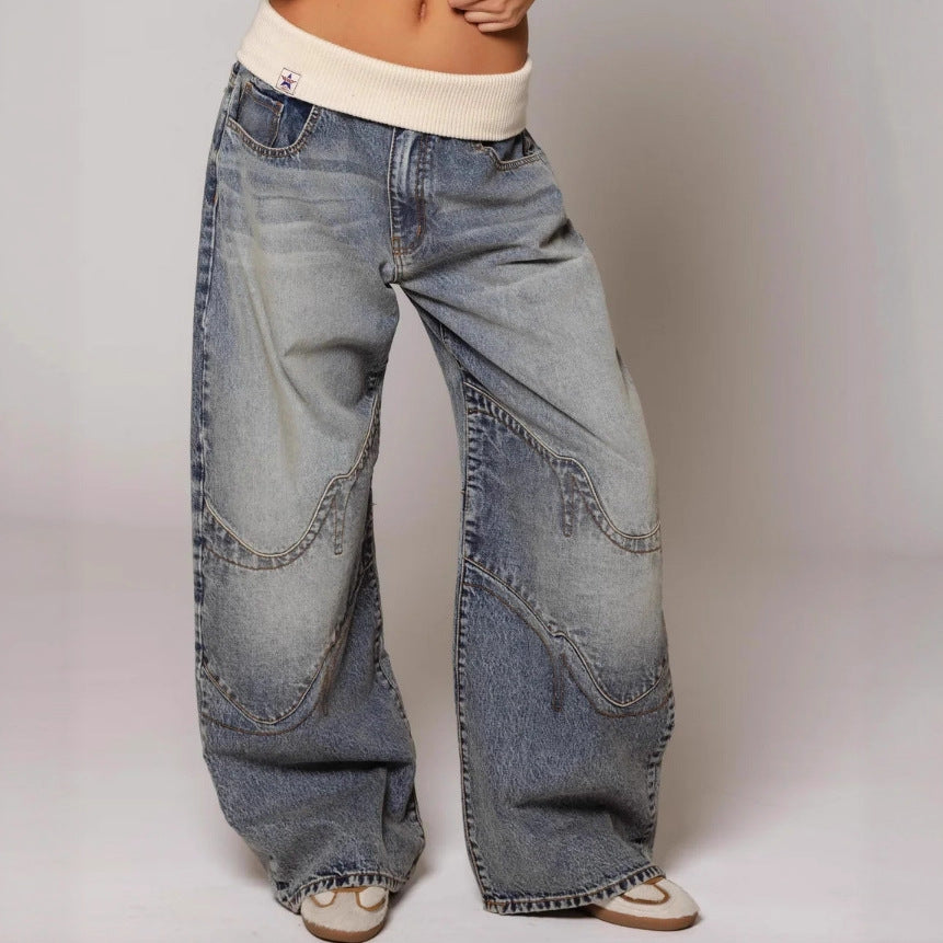 Women's Baggy Straight Leg Trousers with Pockets