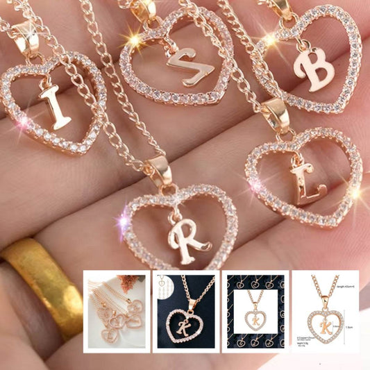 26 Letters Heart-shaped Zircon Pendant Necklace Stainless Steel Gold Color Chains Jewelry Birthday Gift For Women - Velora